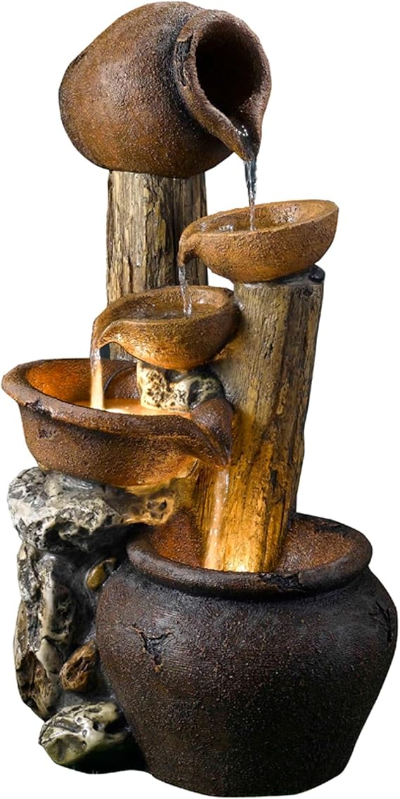 Jeco Tree Pot Outdoor-Indoor Fountain with Illumination, Beige