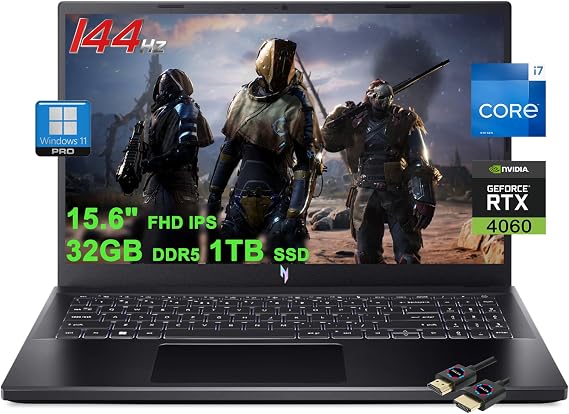 acer Nitro V 15 Gaming Laptop | 15.6" FHD IPS 144Hz | Intel 10-core i7-13620H | 32GB DDR5 1TB SSD | GeForce RTX 4060 | Backlit USB-C Win11Pro w/DLCA Accessory