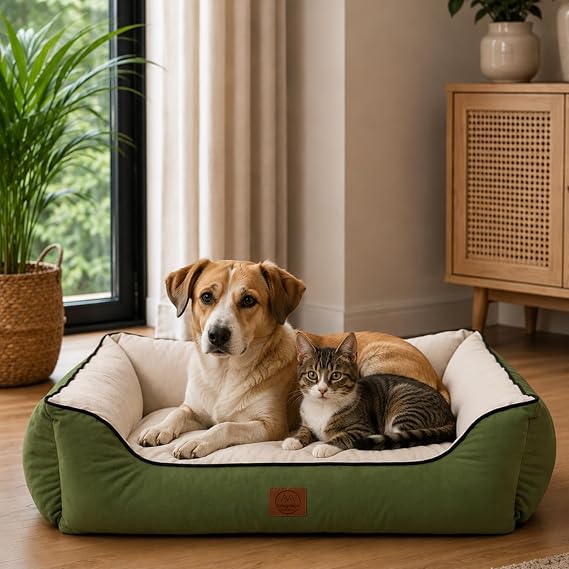 Jungolica Lucy Köpek Yatağı 40 × 55 × 18 cm Yeşil Ekru - Yüksek Kaliteli Pet Yatağı, Konforlu Minderli, Yıkanabilir, Dayanıklı Kumaşlı, Hızlı Kuruyan Köpek Yatak (M)