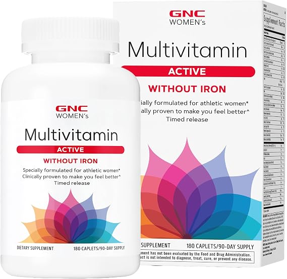 GNC Women's Multivitamin Active Without Iron, Joint Health, 180 Caplets | Delivers Antioxidant and B Vitamin Support, Promotes Energy Production and Bone Health, Gluten-Free and Dairy-Free