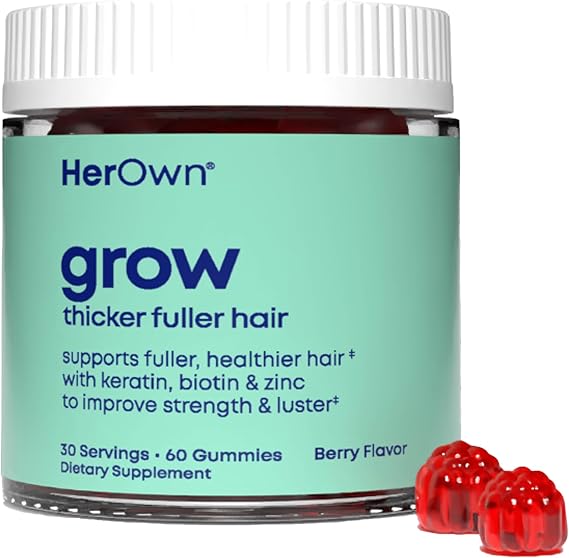 her own Grow Gummies, Promotes Thicker Hair, with Biotin, Keratin & Horsetail, Supports Fuller Hair, Healthy Hair Growth, Berry Flavor, 60 Gummies