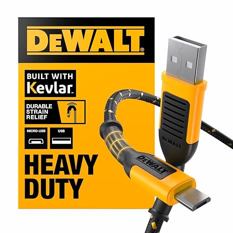 DEWALT Heavy Duty USB to Micro-USB Cable, Jobsite Micro USB Connector Cable, High Speed Charging Cord for Compatible Android Phones, Cameras, Legacy Devices, 4 ft