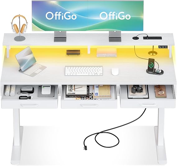 OffiGo Standing Desk with 3 Storage Drawers, 140cm Height Adjustable Desk