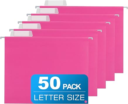 50 Packs Hanging File Folders Pink,Letter Size 8.5x11,Hanging File Folders with 1/5-cut Tabs,Designed for Bulky Files,File Folders for Filing Cabinet