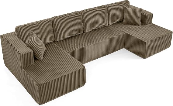 Modern Upholstered Chenille L-Shaped Couch, Convertible Sectional Sofa Couch, Modular 132" Compressed Sofa Set for Home, Apartment, Dorm, Bonus Room, Compact Spaces (Brown)
