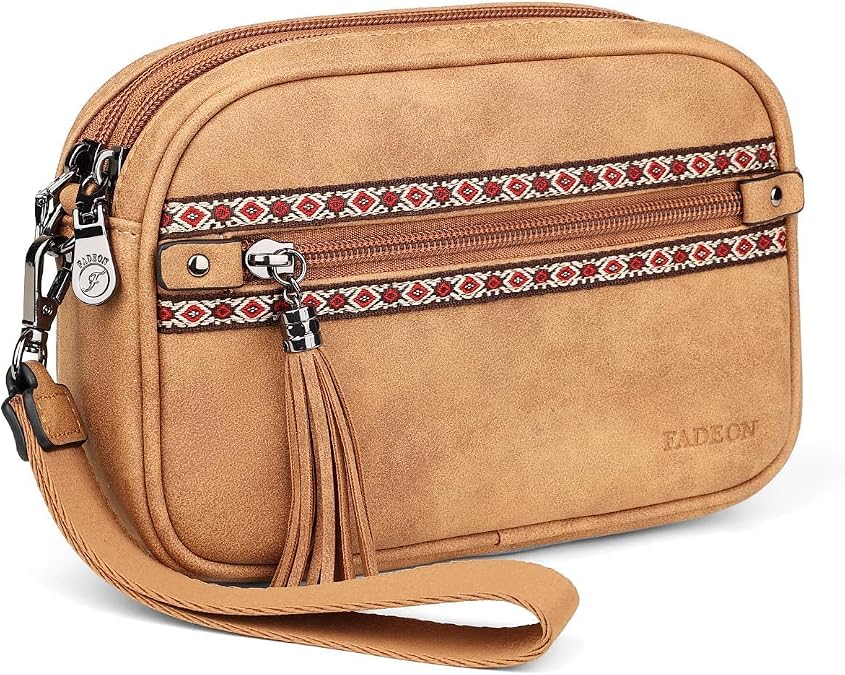 FADEON Wristlet Wallets for Women, Designer Leather Clutch Purse