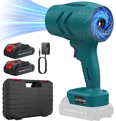 GARLLEN Cordless Leaf Blower 35000RPM, 21V Powerful Leaf Blower with 2X Battery & Charger, Violent Turbofan Turbo Blower for Courtyard Cleaning, Car Driveway, Lawn Care