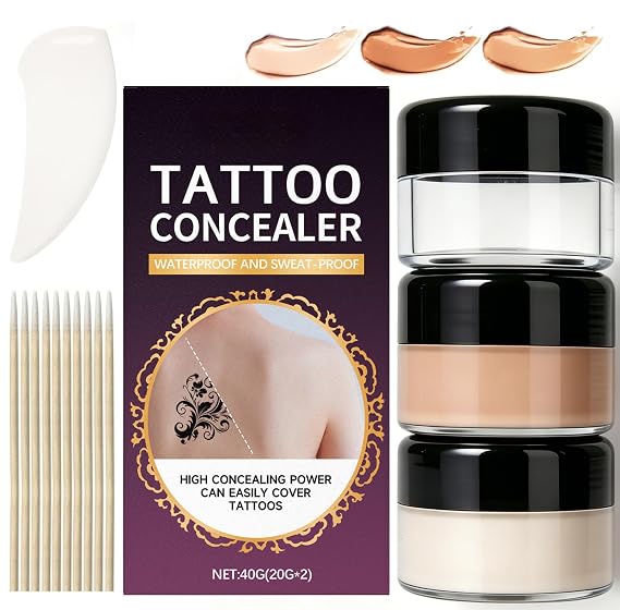 Tattoo Cover Up Makeup Waterproof, 2-in-1 Tattoo Concealer Set with Light & Dark Shades, Full Coverage Body Foundation for Scars, Vitiligo, Dark Spots, Natural Blendable Cream, Long-Lasting Sweatproof