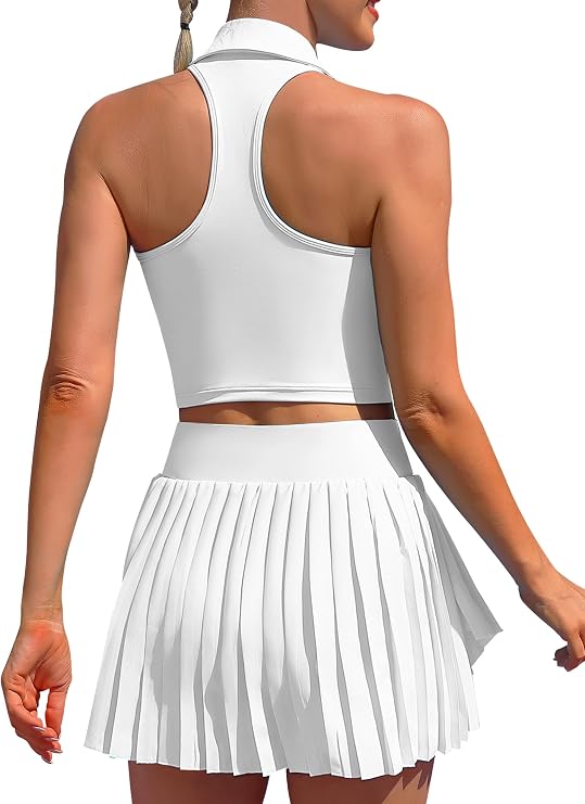 ATTRACO Women Tennis Dress with Built-in Bra and Shorts Spaghetti Strap Sleeveless Golf Skirt Set