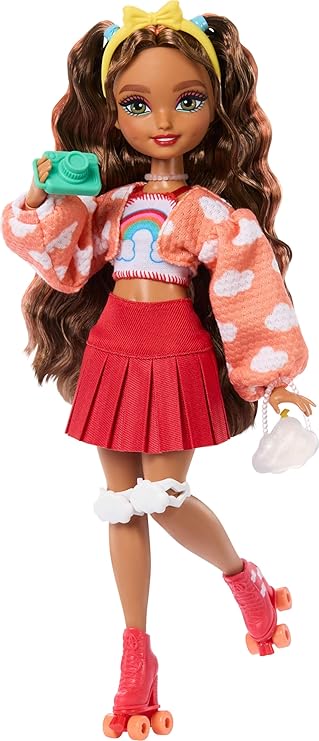 Barbie Dream Friends doll and accessories, knuckleable, brown hair, Skater Teresa doll, video game themed 9 pieces, JFX98