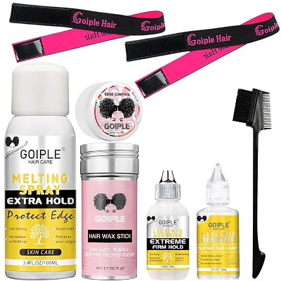 Wig Glue Lace Glue for Lace Front Wigs, Waterproof Lace Wig Glue with Tools and Lace Melting Spray Hair Wax StickWig GlueWig Glue RemoverEdge ControlPink Elastic Bands2Hair Dual Drush