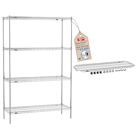 METRO Super Erecta 5-Shelf Chrome Wire Shelving Unit - Includes 4 Wire Shelves and 1 Adjustable EZ-ADD Shelf - 18" W x 48" L x 74.5" H - for Restaurants, Home, Kitchen and More