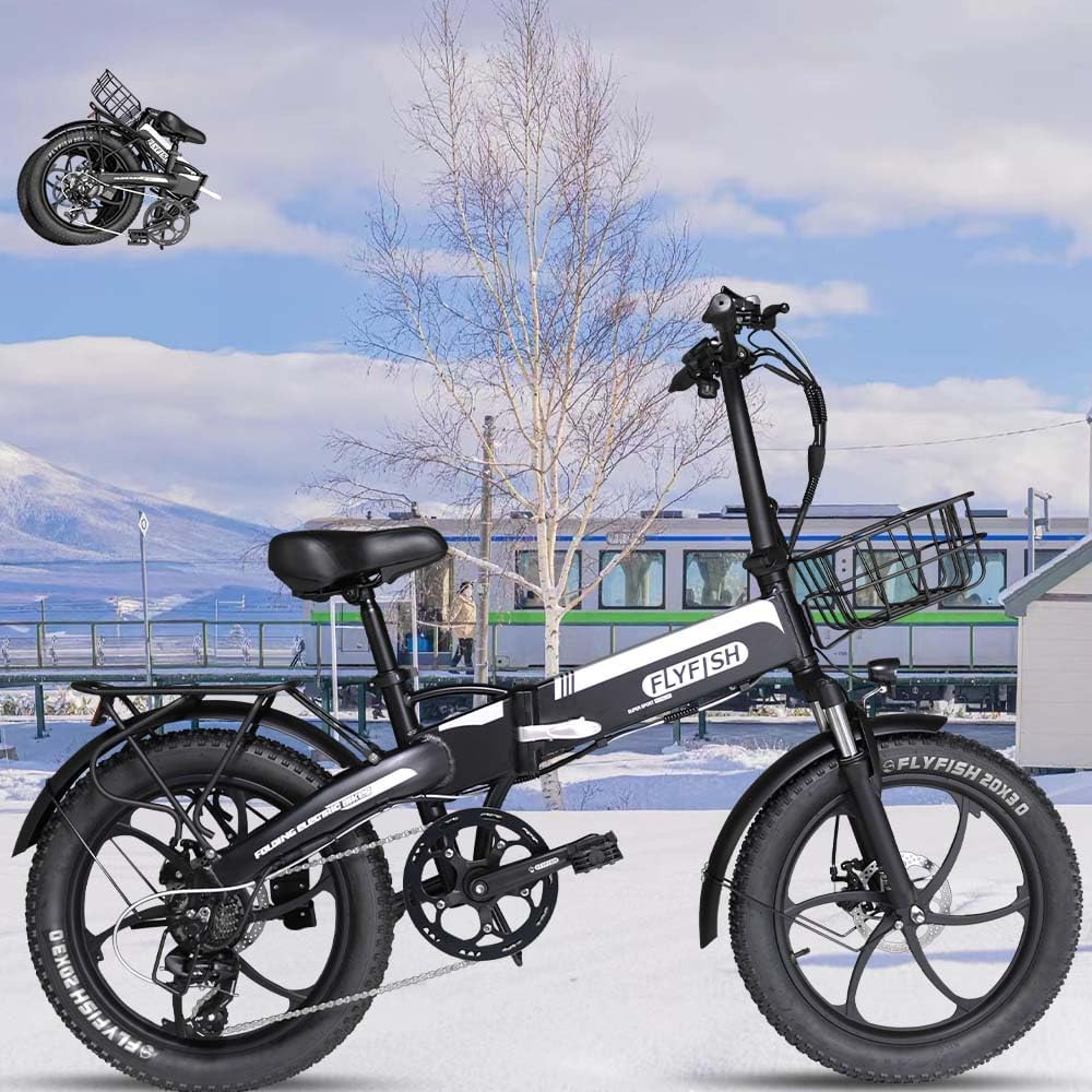 Electric Assisted Bicycle, Foldable, 20 Inches, Lightweight, Aluminum, Fat Bike, 20 Inches, Model Certified, Can Be Used in Cars,  with Basket Included, Stylish, For Work or School Commutes