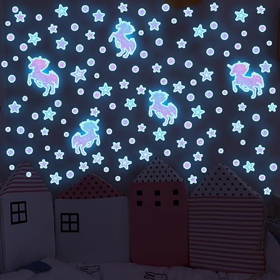 clothmile Glow in the Dark Unicorn Moon Star Wall Decals Style 6 for Girls