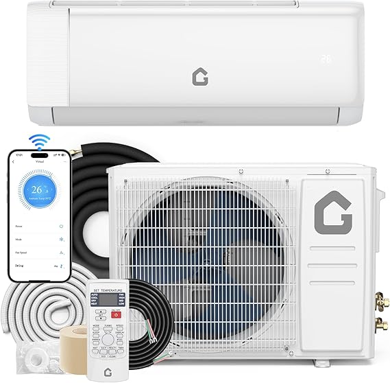 Mini Split Air Conditioner, 9000 BTU 230V 18.5 SEER Ductless Inverter AC & Heat Pump System, WiFi App Control, Quiet Operation, Wall Mounted Full Set for Small Bedroom Cabin, White