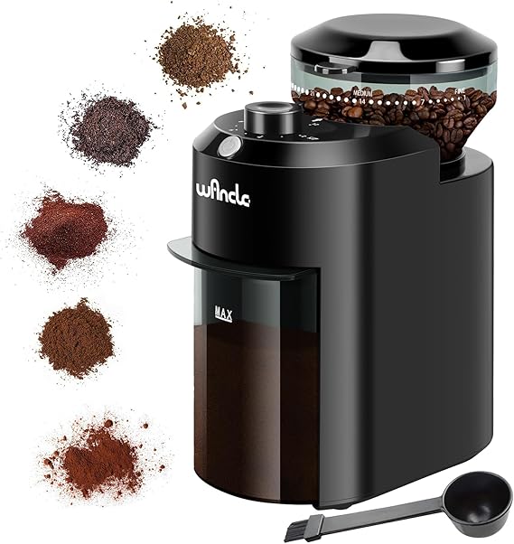 Wancle Electric Coffee Grinder - Adjustable Disc Grinder Coffee Grinder for Coffee Beans with 28 Precise Grinding Levels - Perfect for 12 Cups (Plastic Black)