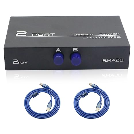 QIANRENON Printer Sharing Adapter 2-Port usb 2.0 Switch für das Teilen von USB-Geräten zwischen 2 Computern inklusive 2 Pack Männlich Kabel