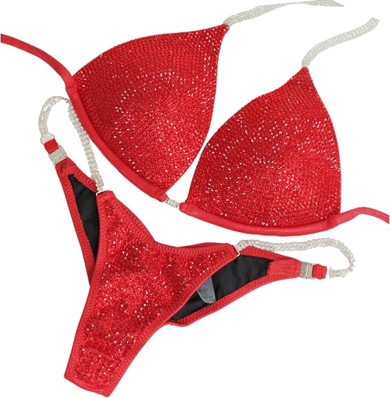 Red Sequin Bikini Competition Suit NPC IFBB | Brazilian Scrunch for Women