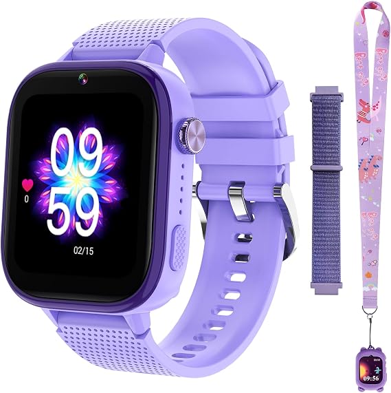 OKYUK 4G Children's Smartwatch with Phone and GPS Multifunctional Children's Watch with Video Call Sports Modes Alarm Clock Integrated App Store Children's Smartwatch for Boys and Girls (Purple)