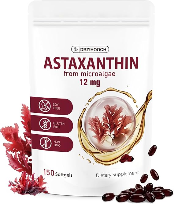 Astaxanthin 12mg 150 Softgels, Natural Astaxanthin Supplements from Microalgae Source - Triple Strength Antioxidant Supports Skin, Eye & Joint Health - 5 Month Supply