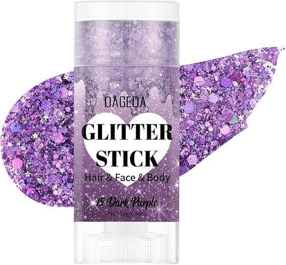 DAGEDA Dark Purple Body Glitter Stick, Hair Sparkly Face Glitter Makeup