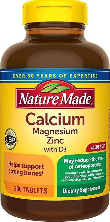 Nature Made Calcium Magnesium Zinc with Vitamin D3, 300 Tablets | Magnesium and Calcium Supplement for Bone Support, Vitamin D and Zinc Support a Healthy Immune System