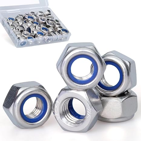 M8, Nylon Insert Hex Lock Nuts, 304 Stainless Steel, Bright Finish, Coarse Thread, Machinery, Automotive, Outdoor, Wooden Furniture, 50 PCS
