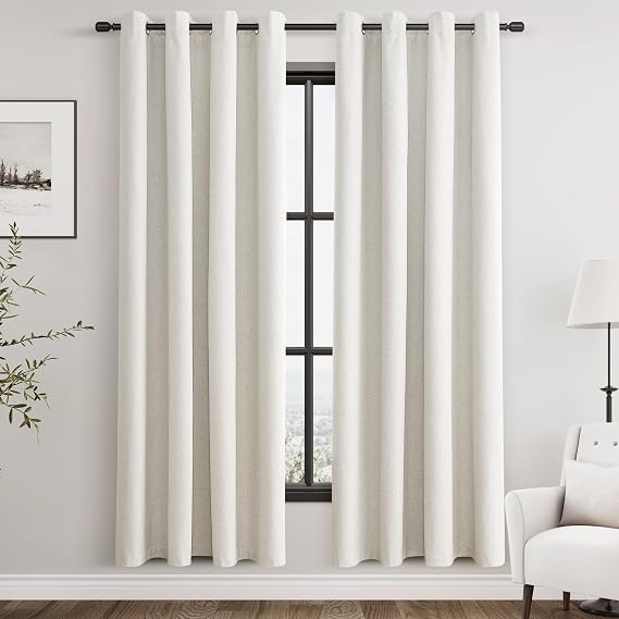 Nanspring 100% Blackout Linen Curtains for Bedroom Thermal Insulated Grommet Complete Blackout Drapes 72 Inch Length 2 Panels Set Heat  Light Blocking Living Room Darkening Curtain Natural
