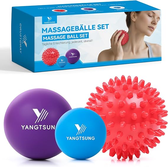 Massage Ball Roller Set, 1 Hard Spiky Massage Ball & 2 Lacrosse Balls, Therapy Ball for Deep Tissue Muscle Massage, Trigger Points, Plantar Fasciitis, Myofascial Release, Muscle Tension
