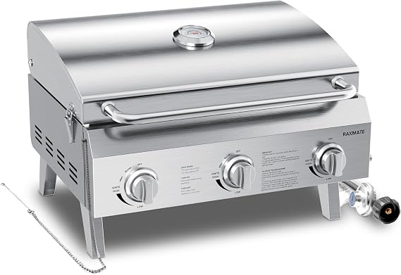 3-Burner Tabletop Gas Grill 30,000 BTUs Portable Propane Grill