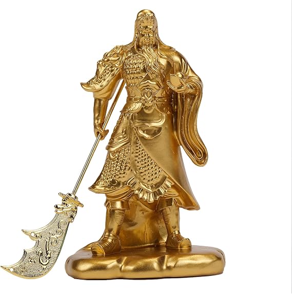 Chinese Fengshui Guan Yu Statue - Guan Gong Gold Statue Martial God of Wealth Figurine for Home Office Decoration