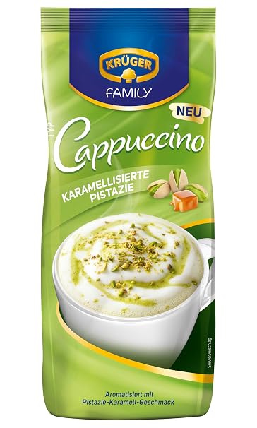 KRÜGER Family Cappuccino Pistazie Instantkaffee 500 g Beutel aromatisiertes Getränkepulver löslicher Bohnenkaffee koffeinhaltig