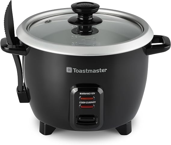 Toastmaster Electric Rice Cooker with Glass Lid,10-Cup, Black