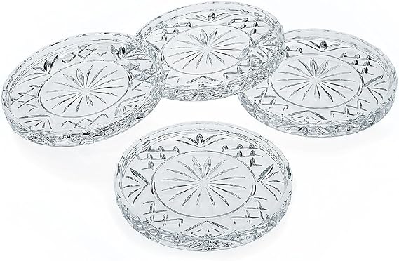 Godinger Crystal Coasters, Glass Coasters for Drinks, Set of 4 Dublin