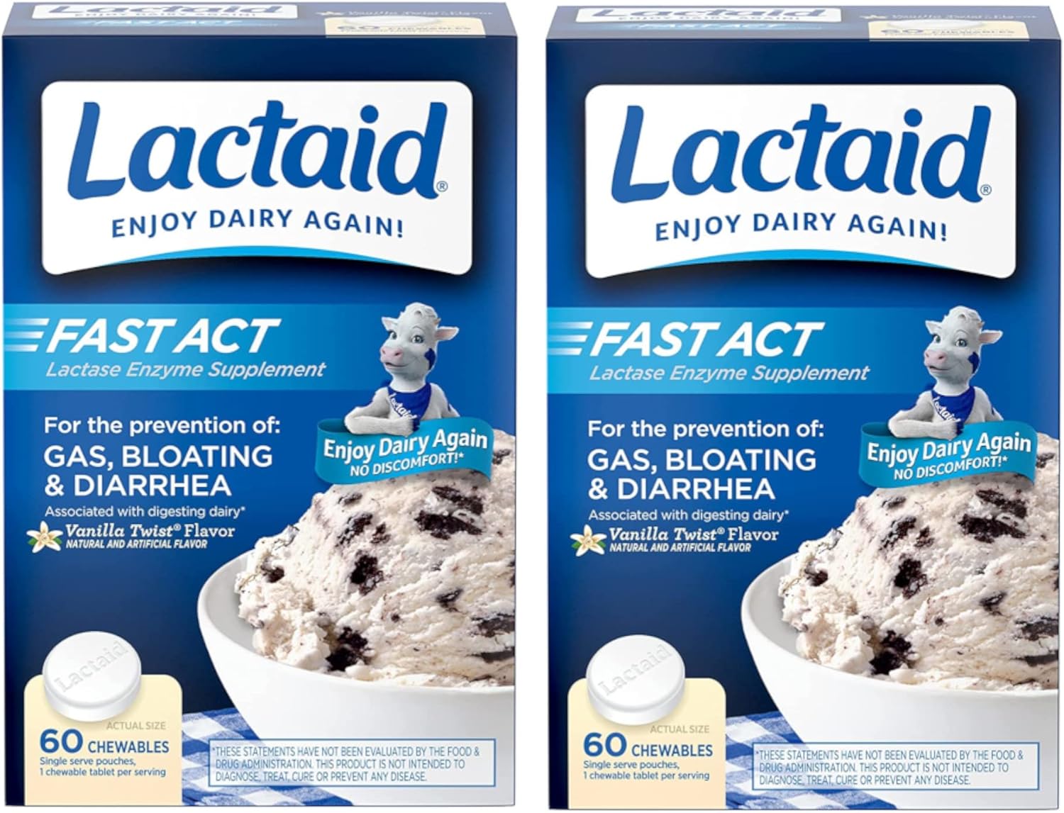 LACTAID Fast Act Chewables Vanilla Twist 60 ea Pack of 2