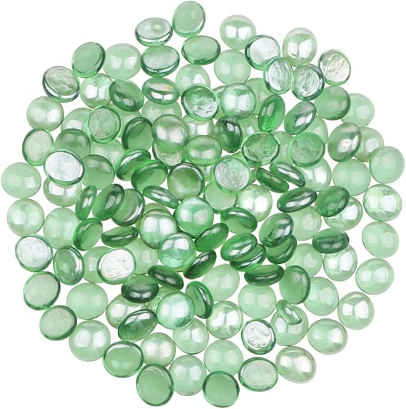 YIYA Green Flat Marble Decorative Beads Glass Gems for Home Decoration Vase Filler Fish Tank Bottom Decoration (About 1.5 lb(680g)/Bag)