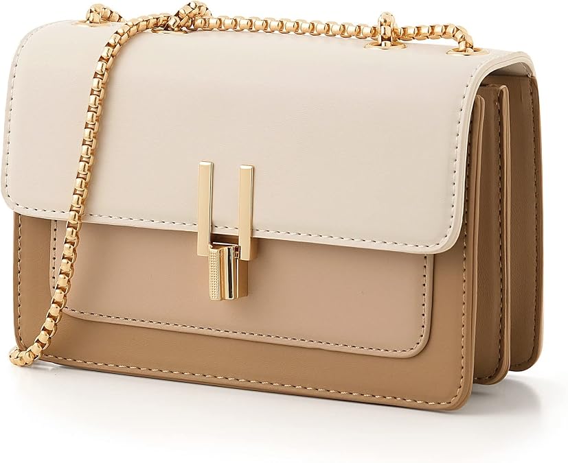 Color-Block Crossbody Bags for Women Purses Designer Handbags Shoulder Bag | Cute Adjustable Chain Strap Leather Cross Body Purse, Ladies Trendy Satchel, Everyday Travel Handbag Medium Size