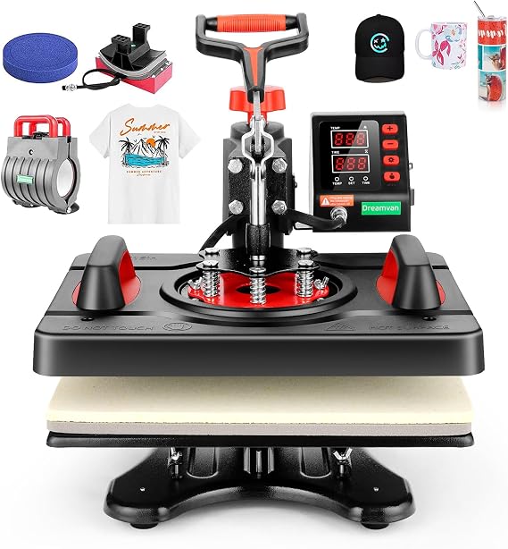 5 in1 Heat Press Machine 15 x 12 Inch T Shirt Press Machine 360-Degree Swing Away Digital Shirt Printing Press Machine Heat Transfer Sublimation Easy Press Combo for T Shirts Mugs Hat Plate Cap