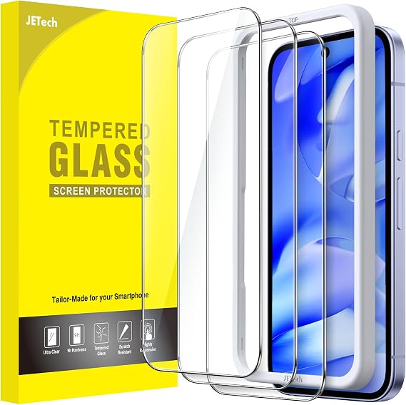 JETech Screen Protector for Google Pixel 9a 6.3-Inch 2025, Tempered Glass Film with Easy Installation Tool, Fingerprint Compatible, HD Clear, 3-Pack