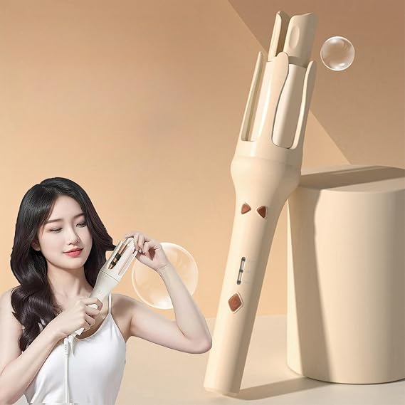 Hair Curler, See Mee Curling Iron, Anti-Scald Hair, Automatic Curling Iron, Hair Curler Automatic Rotating, Easy to Use for Beginners (Beige)