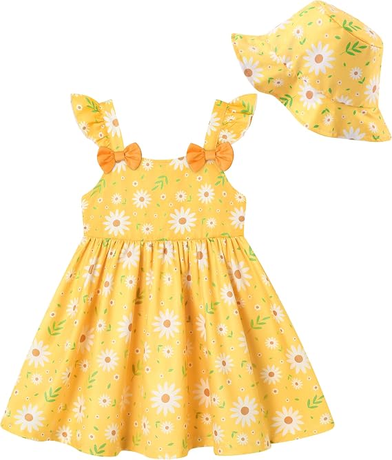 Baby Girl Dresses Summer Outfits Floral Sundress with Hat 0-24M