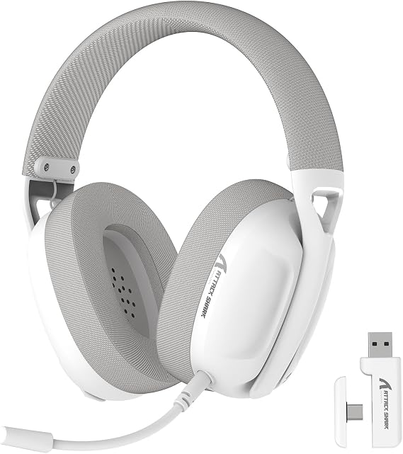 ATTACK SHARK L80 Light Weight Wireless Gaming Headset Lightspeed 3.5mm Audio Jack with Microphone for PS5 PS4 PC Mobile Tablet 2.4Ghz Bluetooth 5.3 50H Battery White