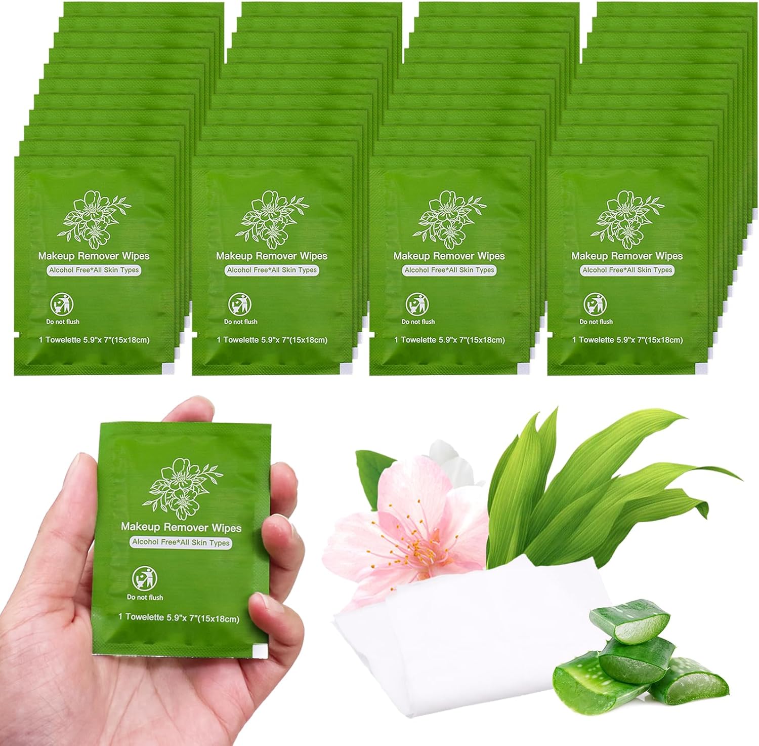 Makeup Remover Wipes Bulk Individually Wrapped,Travel Makeup Wipes Bulk Gentle for Face Cleansing Mascara Lipstick Travel pack of 50