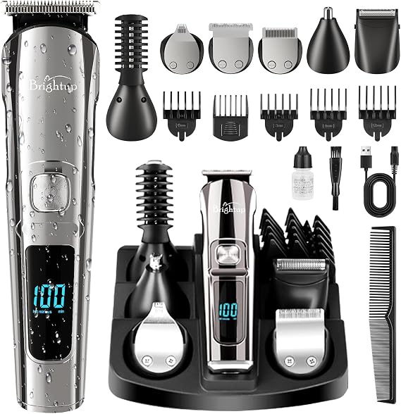 Brightup Beard Trimmer for Men - Electric Razor & Shaver | 17-in-1 Mens Grooming Kit, IPX7 Waterproof, Shaving Kit for Face, Mustache, Body, Ear, Nose Hair Trimmer, Gifts for Men