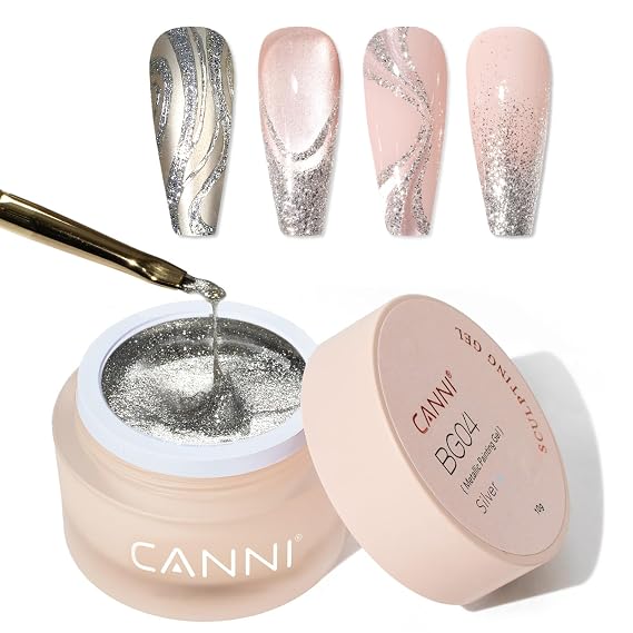 CANNI Silver Metallic Painting Gel Nail Polish, High Pigment Nail Art Gel with Fine Platinum Powder for Line Drawing, Full Coverage Painting