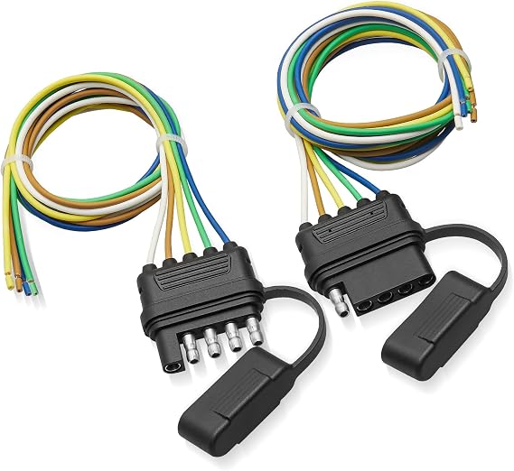 RED WOLF 5-Way Flat Trailer Wire Harness Male & Female Extension Cable Connector Plug Adapter Socket 5 Pins 18 AWG Cable Lead for RV Trailer Marine Caravans Car Truck Vans Boat 1 Pair