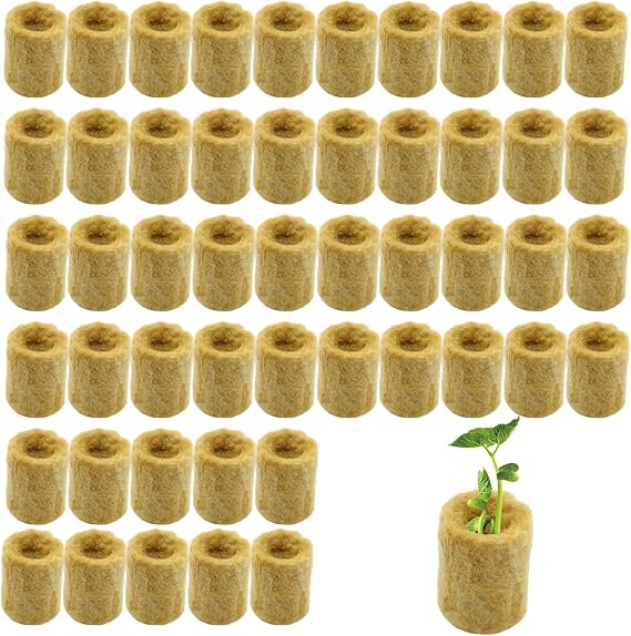 50PCS Rockwool Cubes, Soilless Cultivation Rock Wool Plugs, Hydroponic Seedling Rockwool Plant Stoppers for Transplanting and Growing Vegetables(2 * 2.7cm)