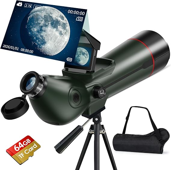 Smart Telescope, Digital Electronic Telescopes with 4K Astrophotography Camera, Internal and Externat Dual Screens Spotter for Adults & Kids & Beginners Astronomy with 64G Card