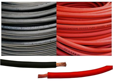 2 Gauge 2 AWG 10 Feet Black + 10 Feet Red (20 Feet Total) Welding Battery Pure Copper Flexible Cable Wire - Car, Inverter, RV, Solar by WindyNation