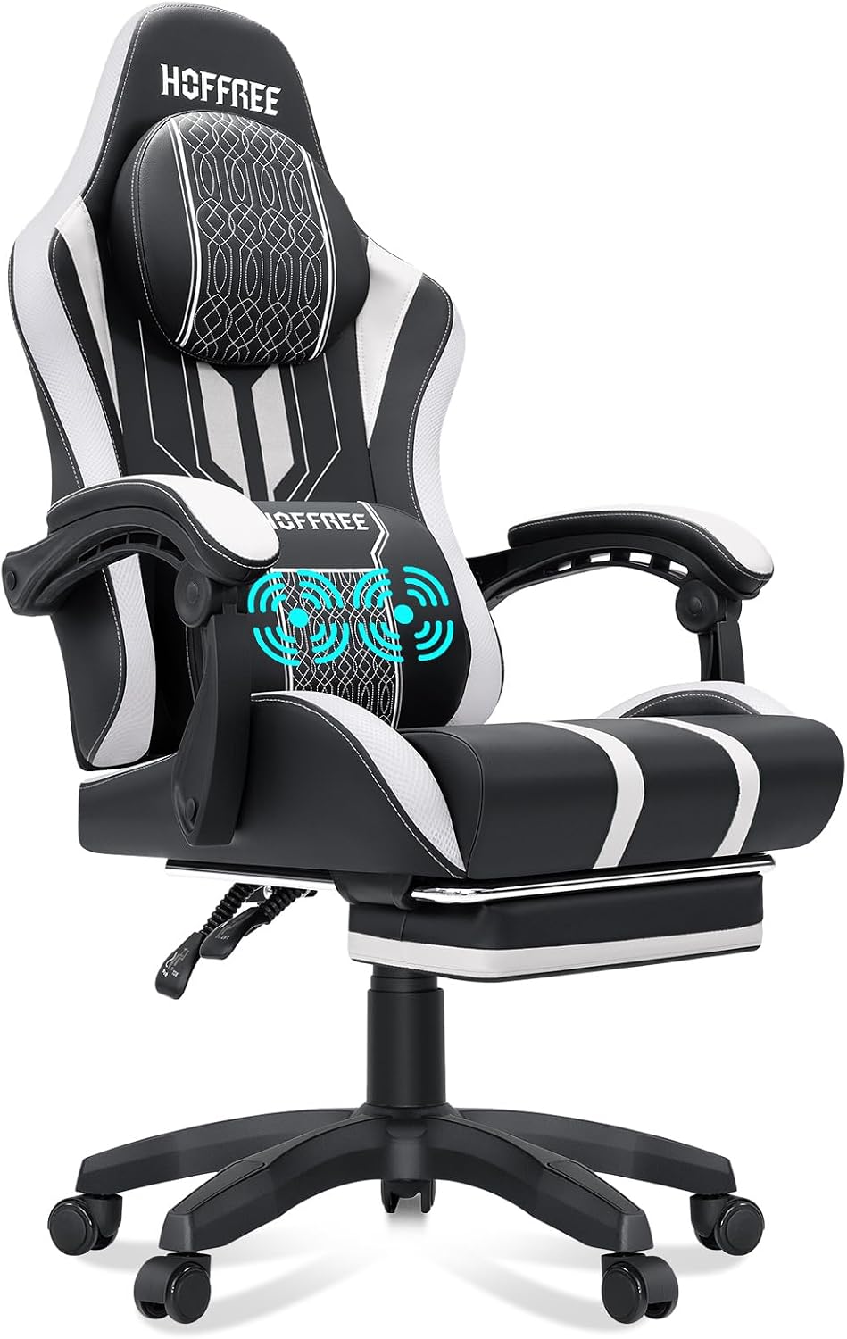 HOFFREE Gaming Chair Massage Big and Tall Gaming Chairs with Footrest 400lb Game Chair for Adults Heavy People Computer Chair Gamer Chair White and Black